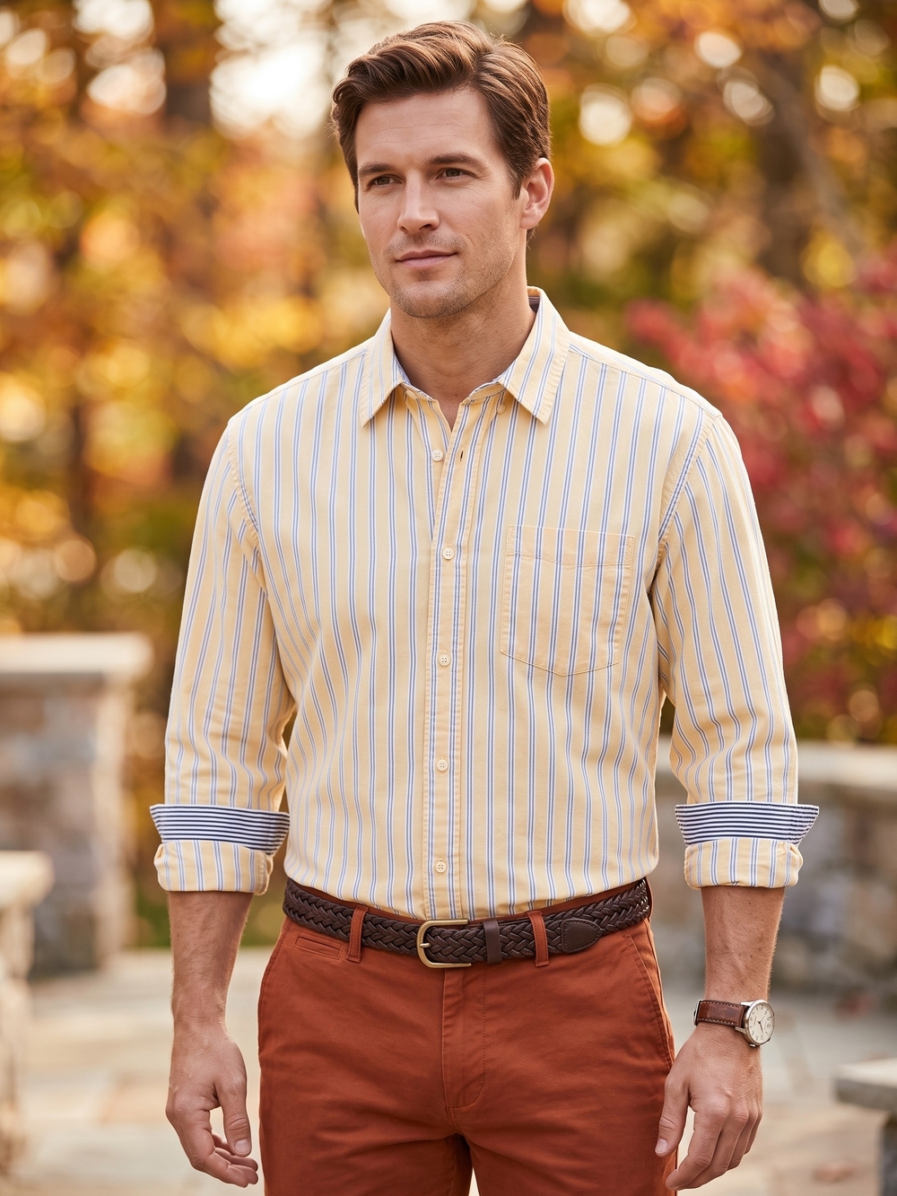 Basic Editions Vintage Wash Striped Cotton Button Down Coastal Grandpa Preppy